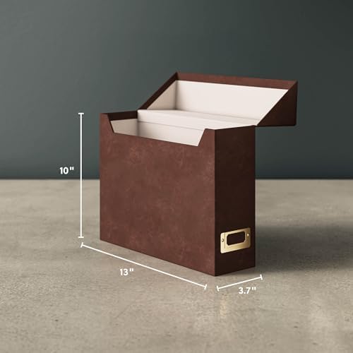 Smead Flip Top File Box, 10" x 3.7" x 13", Brown Vegan Leather, Gold Metal Nameplate (70234) - Image 2