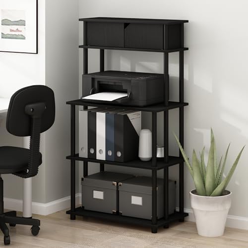 Furinno Turn-N-Tube Printer Stand with Storage, 5-Tier Large Printer Stand, Printer Table with Top Cabinet, for CPU, Office Supplies, Dark Americano - Image 2