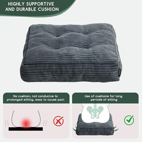 HIGOGOGO Tufted Corduroy Recliner Seat Cushion for Elderly, High Density Foam Large Square Seat Cushion for Recliner Chair, Floor Pillow, Office Chair, Car, No Pressure on Thighs, 20x20x4 - Image 5