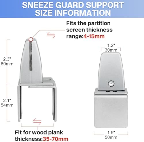 4 Packs Sneeze Guard Support, Aluminum Vertical Partition Board Clamp, Acrylic Desk Divider Support Clamp, Desk Shield Privacy Panel Clamps for Clear Shield for Countertop Reception - Image 3