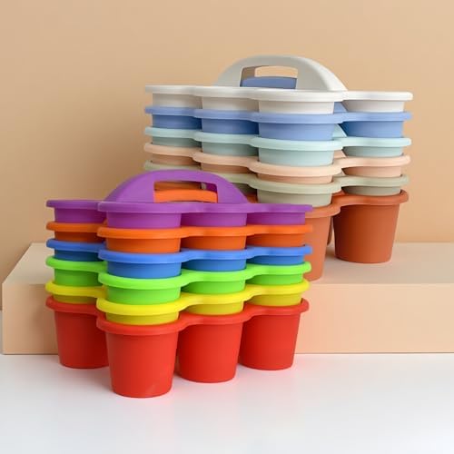 6 Pack Plastic Classroom Caddy Organizer with Handle, 6 Compartment, Boho - Image 6