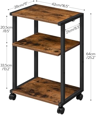 HOOBRO Mobile Printer Stand, 3-Tier Printer Cart Under Desk with Storage, Industrial Adjustable Rolling Cart, Sturdy Little Table on Wheels for Home Office BF28PS01 - Image 4