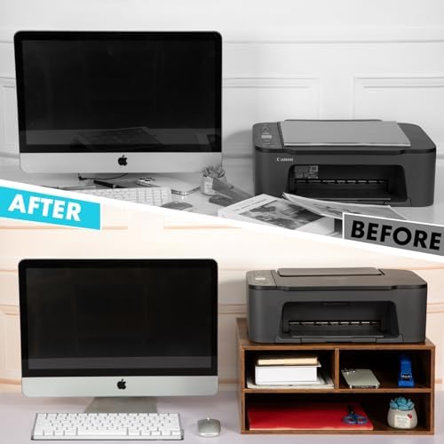 EMERIT Printer Stand Shelf with Storage Wood Desk Paper Organizer for Home/Office, Printer Riser, 2 Tier - Image 2