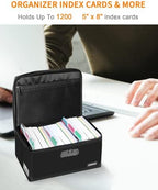 JUNDUN Index Card Holder with Lock,Collapsible Fireproof Index Card Box fits 1200 5x8-Inch Flash Cards - Business, Recipe, or Note Card Storage Boxes - Black - Image 2