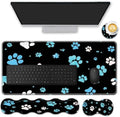 Mouse Pad Set,(31.5×11.8 in) Desk Pad + Keyboard Wrist Rest Support + Mouse Wrist Rest + Coaster for Office,Home,Computer,Laptop - 4 Cute Paw Print by FGDRFGRW
