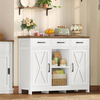 TEENFON Storage Cabinet, Coffee Bar Cabinet with 3 Drawers, 2 Adjustable Shelves & 2 Doors, Buffet Cabinet, Kitchen Cabinet for Kitchen, Dining Room, Living Room, White - Image 5