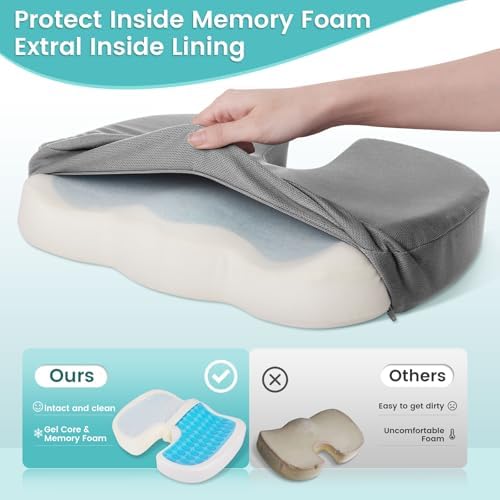 Gel Seat Cushion, Cooling Memory Foam Cushion for Office Chair, Gray - Image 4