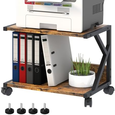 aboxoo Desktop Printer Stand with 2 Tier Wood Storage Shelves,Under Desk Printer Table,Multi-Purpose Home Office Desk Organizer for Fax Machine, Scanner (Rustic Brown) by aboxoo