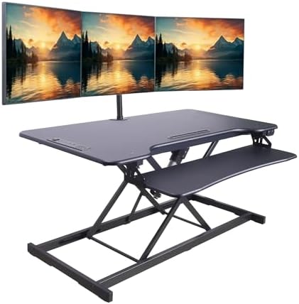 Rocelco 46" Electric Standing Desk Converter with AC Outlet USB Charger and Anti-Fatigue Floor Mat - Motorized Adjustable Sit Stand Riser - Tabletop Workstation Keyboard Tray - Black (R EDRB-46-MAFM) - Image 6