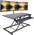 Rocelco 46" Electric Standing Desk Converter with AC Outlet USB Charger - Motorized Height Adjustable Sit Stand Up Triple Monitor Riser - Tabletop Workstation Large Keyboard Tray - Black (R EDRB-46) - Image 2