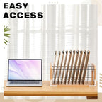 1 Pcs Vertical Clipboard Holder, 12Slot Clipboard Storage Rack, Bamboo Wood - Image 5