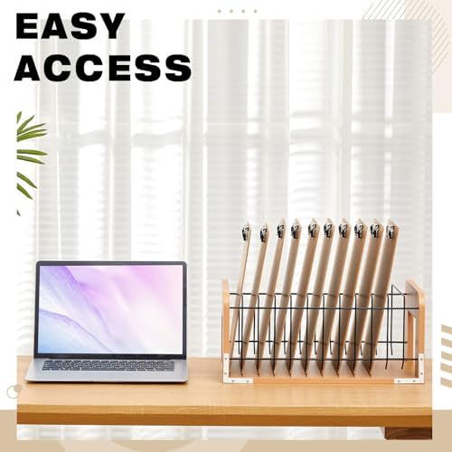 1 Pcs Vertical Clipboard Holder, 12Slot Clipboard Storage Rack, Bamboo Wood - Image 5