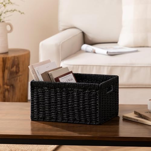 joybest Black Wicker Baskets for Shelves, Hand-woven Storage Baskets - Image 5