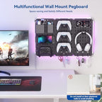 KDD 9 in 1 RGB Gaming Wall Organizer Peg Board - DIY Pegboard Combination Kit with Phone Stand/Pen Holder/Storage Box/Headset & Controller Holder/Hooks for Office & Home Gamer Room Decor Accessories - Image 3