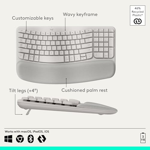 Logitech Wave Keys Ergonomic Wireless Keyboard with Palm Rest - Sand - Image 6