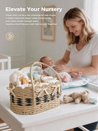Large Diaper Caddy Organizer, Handwoven Natural Seagrass Basket with 5 Compartments, Scalloped Wicker Changing Table Organizer (Natural, XXL) - Image 6