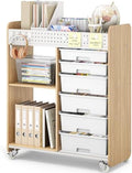 Rolling Craft Cart with 6 Drawers, Pegboard and Locking Wheels Natural by APEXCHASER