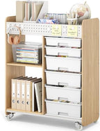 Rolling Craft Cart with 6 Drawers, Pegboard and Locking Wheels Natural by APEXCHASER