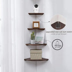 Corner Shelf, Solid Oak Wood Floating Corner Shelf Wall Mount Round End Floating Speaker with Wire Hole for Small Plant Photo for Bedroom Kitchen, Living Room - Image 3
