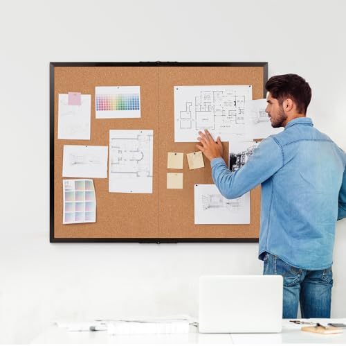 Extra Large Cork Bulletin Board 48" X 48", Foldable Notice Pin Board for Wall, Black Wood Framed 4'x4' Corkboard, Wall Mounted Noticeboard with 32 Push Pins for School, Home & Office - Image 2