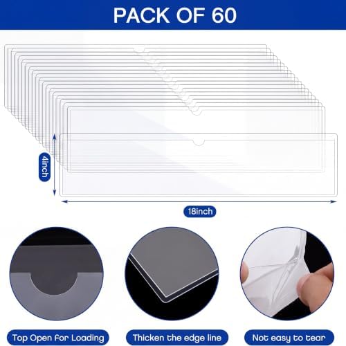 Chinco 60 Pcs Self Adhesive Clear Index Card Pockets,18 x 4 Inches - Image 2