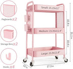 TOOLF 3 Tier Rolling Cart Storage Organizer, Metal Rolling Utility Cart with Wheels, Hooks & Bins Esthetician Craft Art Sturdy Storage with Pegboard for Bathroom, Kitchen, Office, Nursery Diaper - Image 5