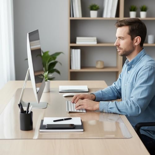Clear Writing Desk Pad, 20"x48" Heat Resistant Waterproof PVC Round Edge Durable Desk Protect Mat, Anti-Static Writing Mat Table Protector 1.5 mm - Image 2