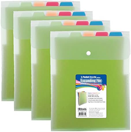 BAZIC Products 5-Pocket Poly Expanding File, Letter Size, 4-Pack by BAZICProducts