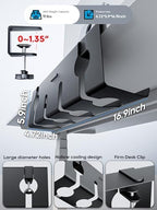NODOCA No Drill Under Desk Cable Management Tray, 17'' Wire Management, Punch-Free Clamp on, Metal Cable Tray, Wire Organizer Under Desk, Under Desk Basket for Office and Home, Black(2 Packs) - Image 4