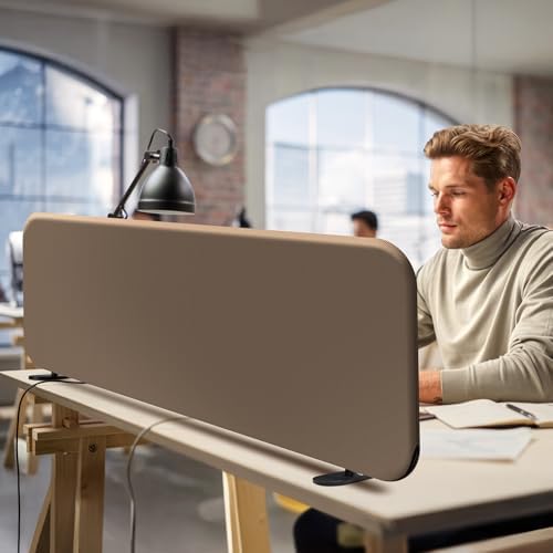 DECOLAB Desk Divider, Privacy Tabletop Partition Panel 48"x18", Taupe by DECOLAB