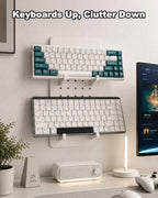 Dual Keyboard Wall Mount with Metal Pegboard, Holds 2 Keyboards | White - Image 2