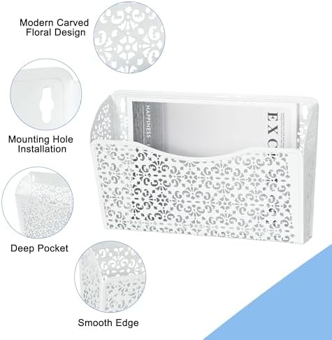 EasyPAG 3 Pack Hollow Design Wall-Mounted File Organizer - Heavy Duty Metal, Vertical Space Saving, Letter Size Single Pocket Holder for Office, Home, School, White - Image 3