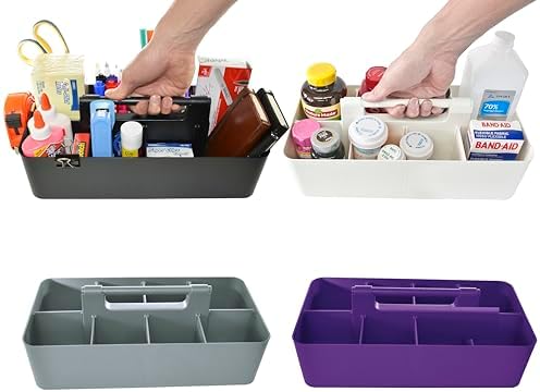 Portable Caddy Organizer - Stackable Plastic Caddy with Handle | Desk, Makeup, Dorm Caddy, Classroom Art Organizers (Made In Usa) (Ivory/Gray/Royal Purple/Black) by EnjoyOrganizer