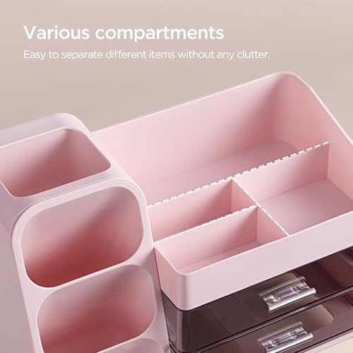 HBlife Desk Organizer with Pen Pencil Holder for Desk, Pen Organizer with 2 Drawers, Desk Organizers and Accessories with 4 Compartments, Desktop Storage for Office Home School Art Supplies, Pink - Image 4