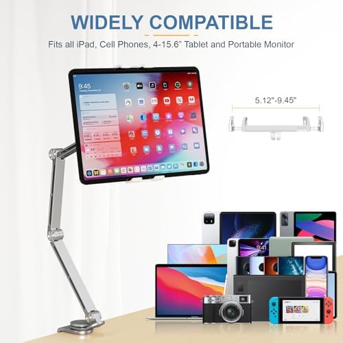 Houele Tablet Stand Holder for Desk iPad Stand Desk Mount, Silver - Image 2