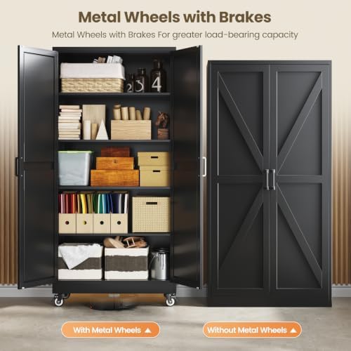 75"Black Metal Pantry Cabinets for Kitchen Storage Garage Storage Cabinet - Image 4