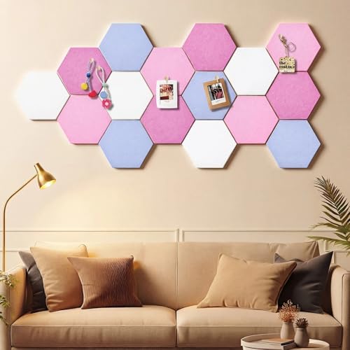 12x10 in 16 Pcs Hexagon Cork Board Tiles, Felt Pin Boards, Pink - Image 5