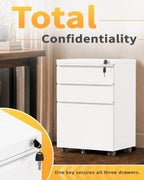 Fully Assembled 3-Drawer Mobile File Cabinet with Lock, Under Desk Storage - Image 6
