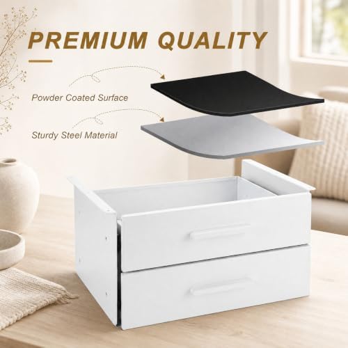 Menkxi 16'' Under Desk Drawer Slide-out Steel Under Counter Drawers Storage Organizer Large Hidden Pull-out Tray for Table Desks Home Office Workstation(White,2 Layer) - Image 4