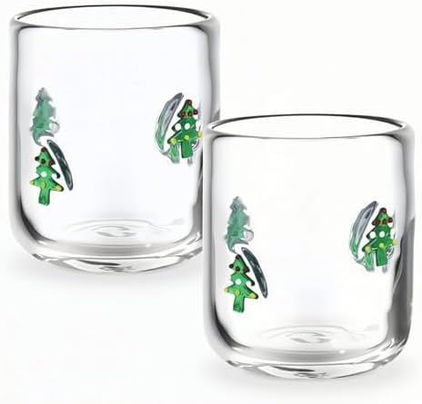 SiliFine 2 Pcs Green Christmas Tree Icon Juice Glasses by SiliFine