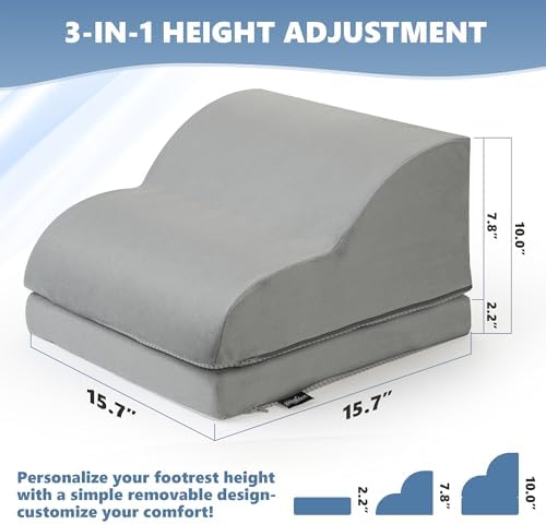 Foot Rest Under Desk for Office, Ergonomic Adjustable Footrest with Washable Cover, Soft Desk Foot Stool for Home Office, Work, Gaming, Long Sitting, Gray - Image 2