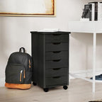 Corinne Black Six Drawer Rolling Storage Cart by Linon - Image 5