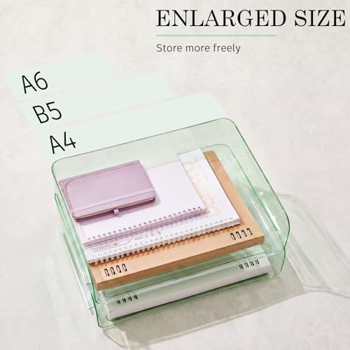 Harloon 4 Tier Clear Sage Green Acrylic Paper Organizer Letter Tray, Aesthetic Stackable Desk File Organizer Paper Holder Office Tray for A4, Modern Office Classroom Home File Pad Books Notes - Image 3