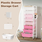 Rolling Cart with Drawers, Rolling Storage Cart with Large Plastic Drawers & Wooden Tabletop, Utility Cart with Pegboards & Basket, Storage Drawers Cart for Living Room, Classroom, Bedroom, Office - Image 2
