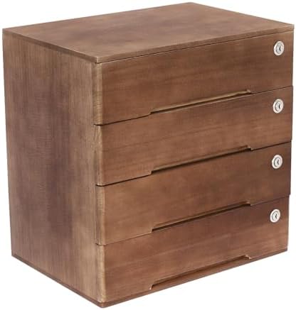 4 Drawers Wood Storage Box, Wooden Desktop Storage Box with Lockable Drawers Flat File Cabinet Multilevel Apothecary Cabinet for Office, Study 15.75 x 11 x 15.94 Inch - Image 6