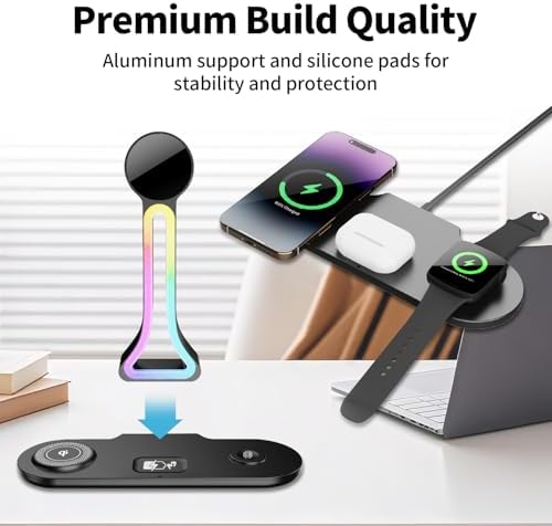 Transform Your Desk – 3-in-1 Wireless Charging Station with Headphone Stand, Dual USB Ports, 15W Fast Charger for Phone/A-irPods/A-pple Watch, RGB Light, LED Alarm Clock – Charge 5 Devices at Once - Image 6
