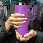 The Wedding Party Store Custom Personalized 20 oz Stainless Steel Powder Coated Vacuum Insulated Double Walled Travel Tumbler Coffee Mug with Handle and Lid (Lavender) - Image 2