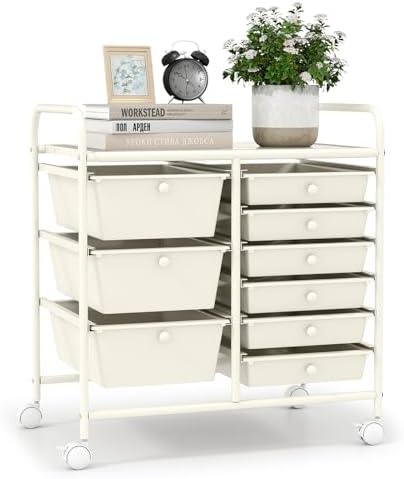 LDAILY 9 Drawer Rolling Storage Cart, Rolling Cart with Drawers for Classroom, Art Supply Craft Organizer on Wheel with Metal Frame & Handles for Home Office School by LDAILY