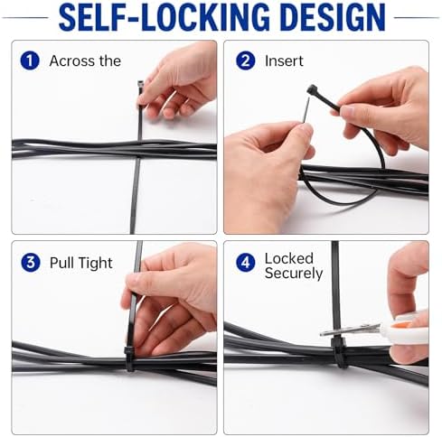 Zip Ties 12 inch, 1000 Pack Heavy Duty Black Zip Ties with 120 lbs Tensile Strength, Self-Locking Nylon Cable Ties,Wire Ties for indoor and outdoor use. - Image 4