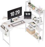 Treesland 47 Inch Computer Desk with Bookshelf, Corner Desk with Storage, L Shaped Desk, Home Office Desks, Writing Study Desk for Bedroom, White by Treesland